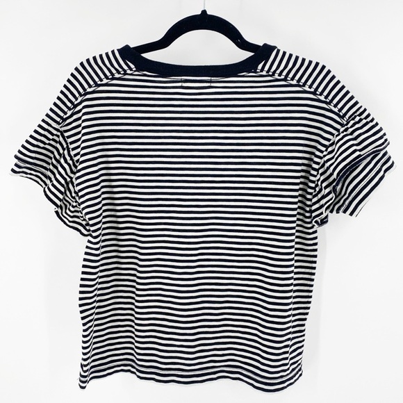 Madewell black white striped semi cropped ruffled short sleeve boxy minimalist - Picture 3 of 4
